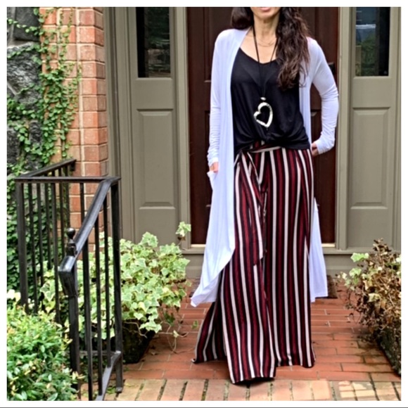 Chic faux wrap belted multi striped pants - Picture 5 of 8